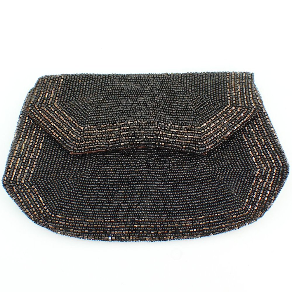 Vintage Belgium Beaded Black Evening Handbag Clutch For Joseph Horne Co.